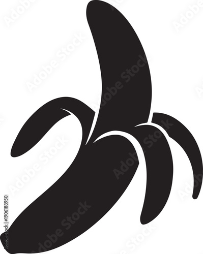 Peelable Banana Icon Black Silhouette Vector Fresh Tropical Fruit Healthy Food Illustrations