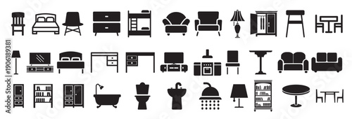  furniture black icons vector set furniture illustration