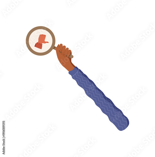 Cartoon hand holding bad symbol in a circle. Isolated icon for review or customer feedback. Opinion and rate concept with simple modern design. Ideal for business, service evaluation, or satisfaction
