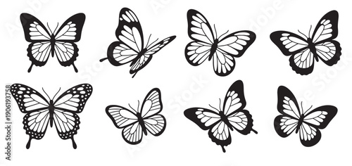  collection of black and white butterfly silhouettes on 