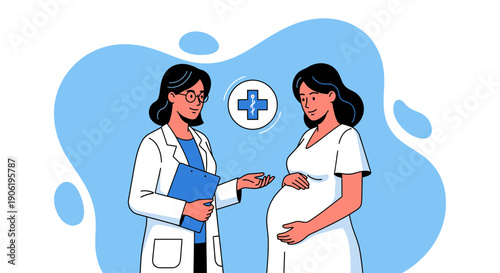 Doctor Consulting Pregnant Woman Modern Healthcare Illustration