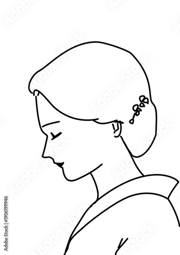 シンプルな線画の女性イラスト｜和服の上品な人物ポートレート