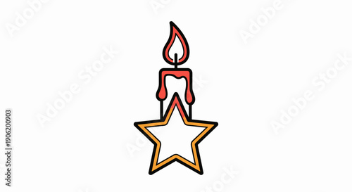 Stylized festive candle icon with a glowing flame atop a vibrant star outline representing