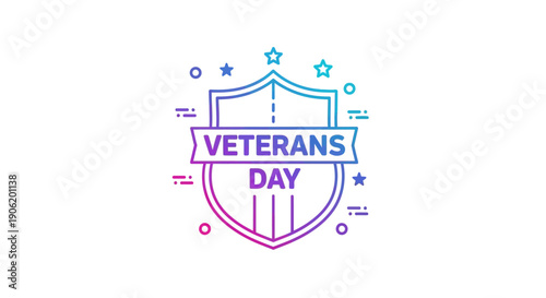 Gradient line art shield symbol for Veterans Day honoring service and patriotism in modern
