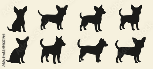 chihuahua silhouette set black dog icons