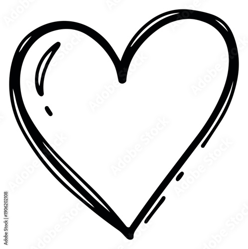 Hand drawn line art illustration of a heart depicting love and affection for romantic designs