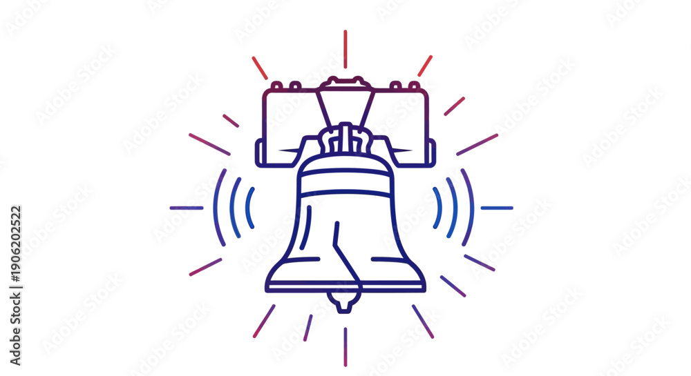 Fototapeta premium Stylized Liberty Bell icon with vibrant gradient outline, symbolizing freedom and national heritage