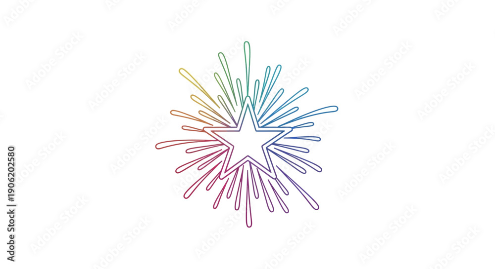 Obraz premium Vibrant rainbow colored star burst illustration on white background celebrating success and joy