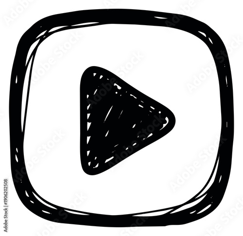 Hand drawn illustration of a play button icon depicting media playback for user interfaces