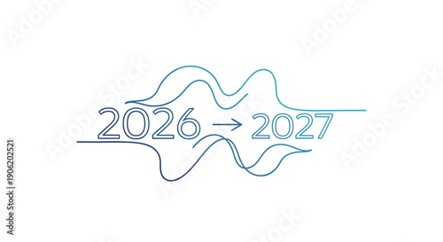 Annual Transition Concept Illustration with Wavy Lines from 2026 to 2027 Representing Forward