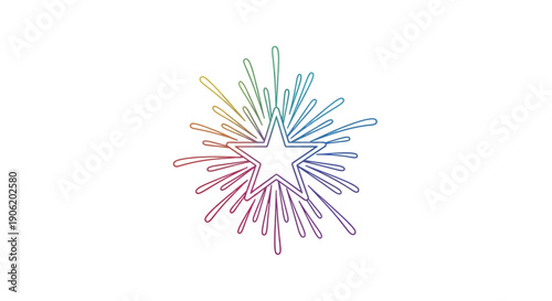 Vibrant rainbow colored star burst illustration on white background celebrating success and joy