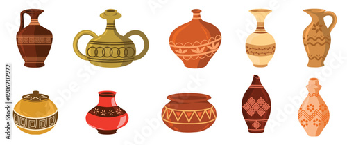  illustration set of traditional handmade ceramics including