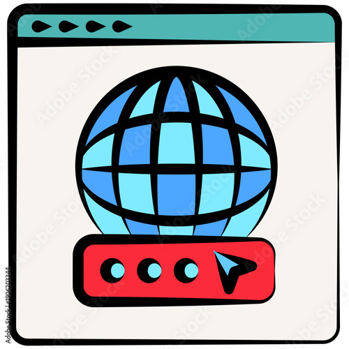 Domain Outline Color Hand Drawn Icon. Mini Illustration For Modern Concept, Ui, Ux Web And App Development. Related To Seo And Online Marketing.