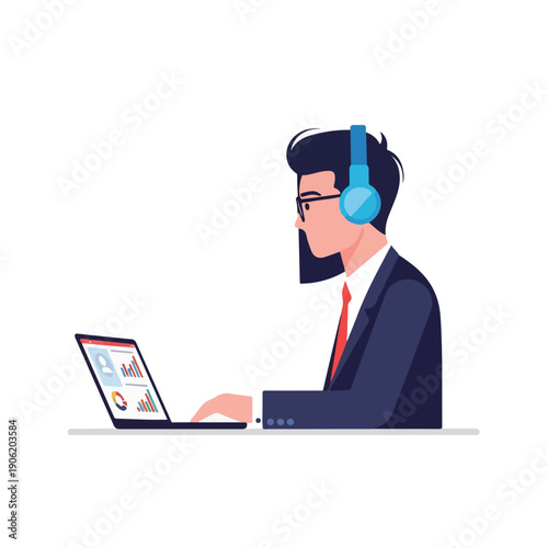 Businessman Working with Laptop Illustration