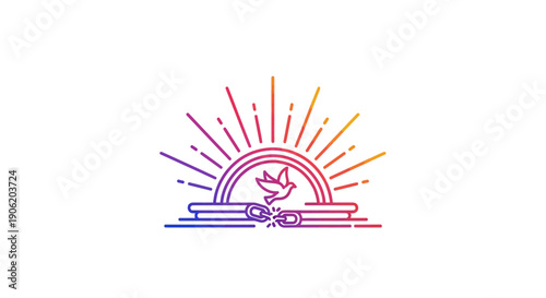 Symbolic illustration of freedom liberation and a new beginning with a dove breaking chains under