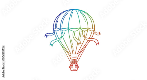 Colorful rainbow gradient hot air balloon line art illustration isolated on white background