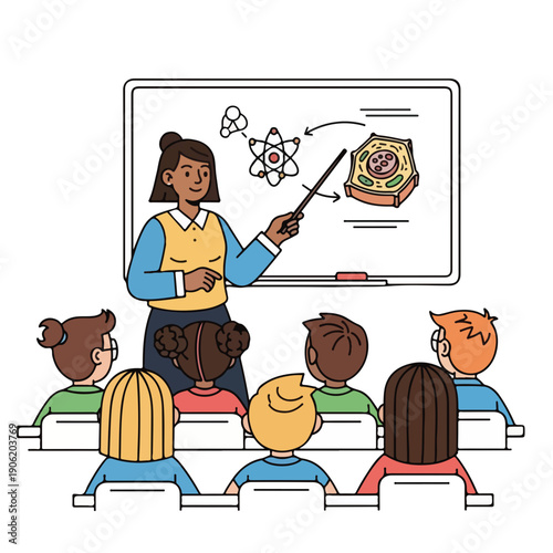 Teacher Teaching Students in Classroom Scene