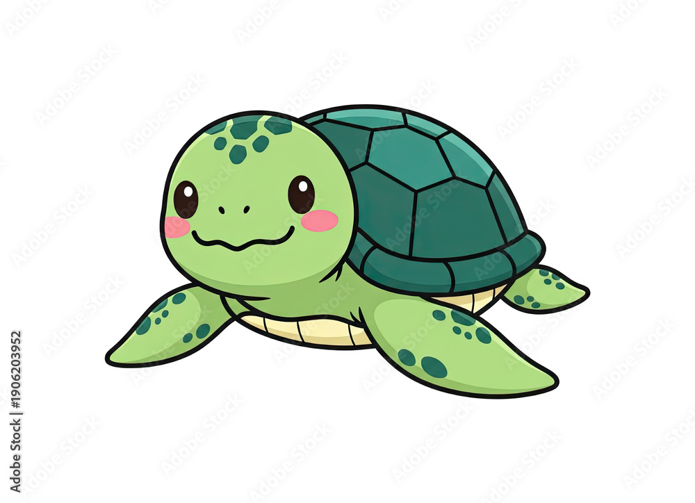 Obraz premium Cute green sea turtle swimming, a friendly reptile