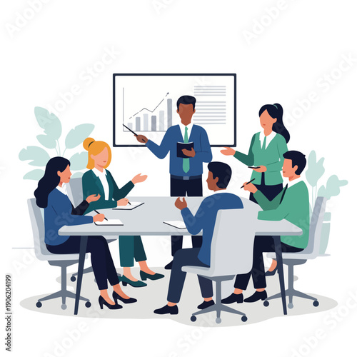 Business Team Meeting and Office Collaboration Scene