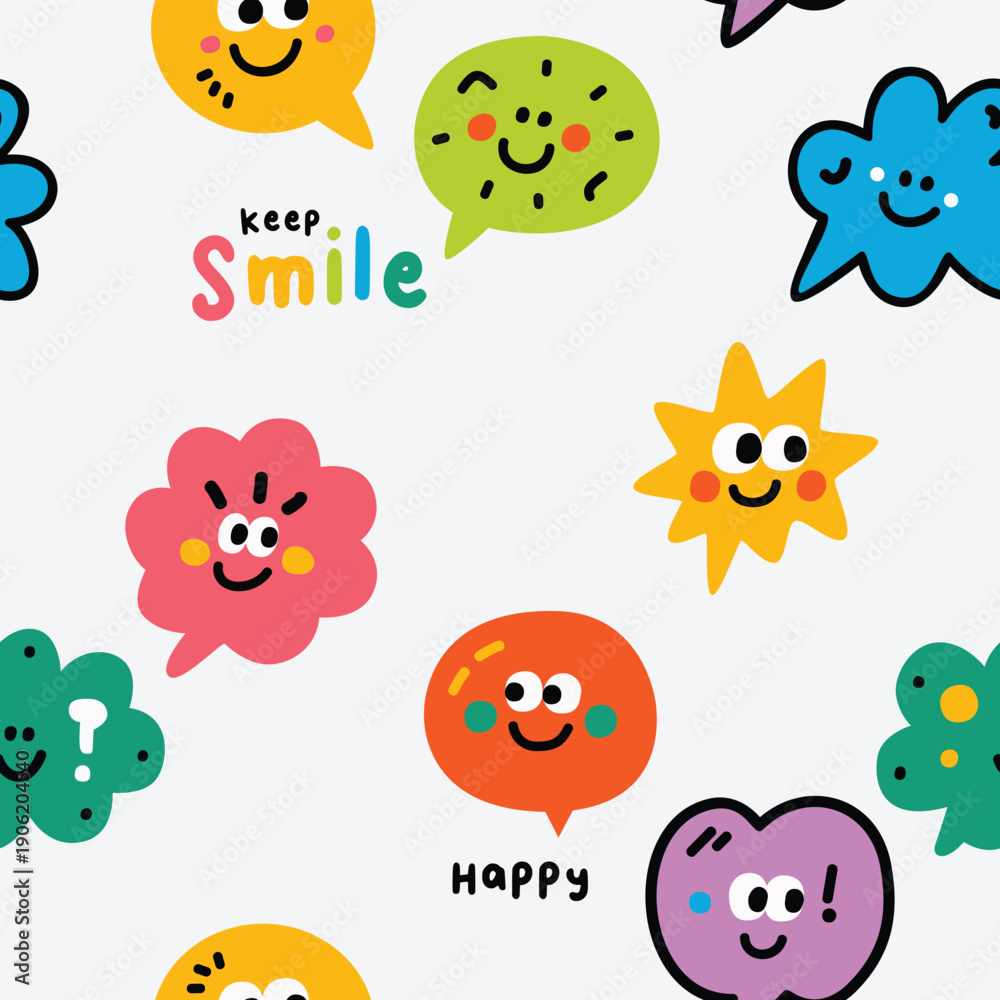 Fototapeta premium Cheerful Hand-Drawn Speech Bubbles and Happy Faces Collection