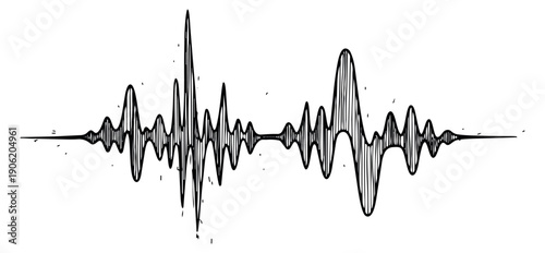 Hand drawn line art illustration of a sound wave depicting audio frequency for music and technology concepts