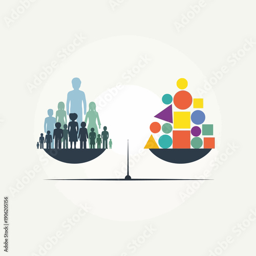 People and objects on a scale.