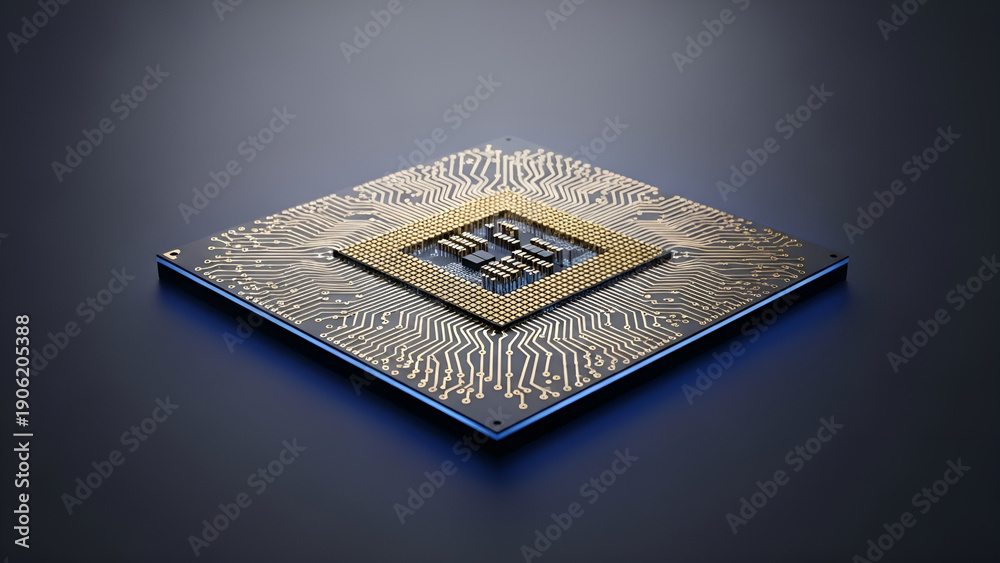 Fototapeta premium Modern CPU processor on circuit board-computer technology concept