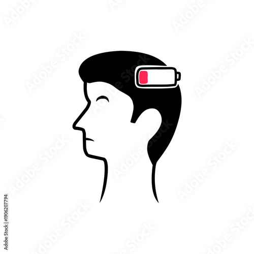 Silhouette of a Tired Man with Low Battery Symbol Representing Mental Fatigue