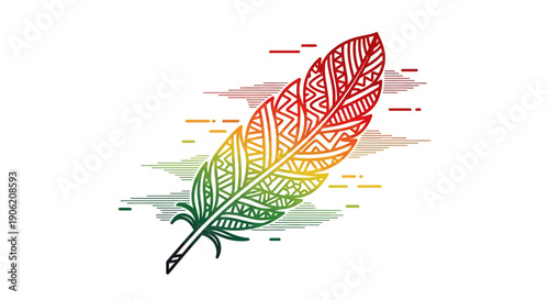 Beautiful digital art illustration of a detailed patterned feather showcasing a vibrant color