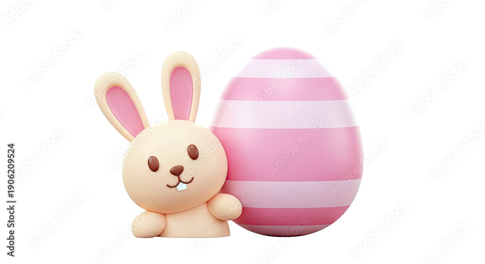 Fototapeta premium 3D Cartoon Bunny and Striped Easter Egg