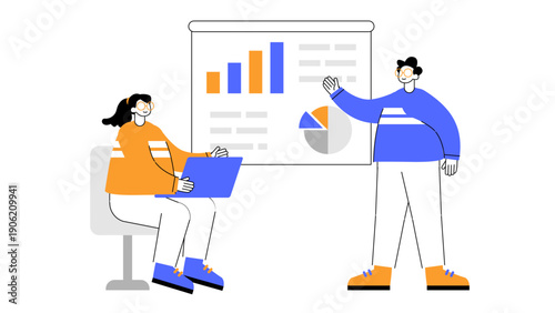 Professional team presenting data charts and growth analytics on a large projector screen