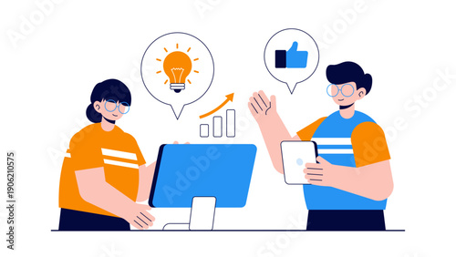 Team discussing creative ideas and giving positive feedback