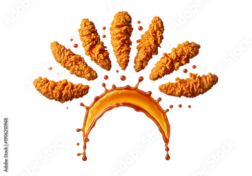 Fried chicken pieces arranged in paw shape with sauce splash