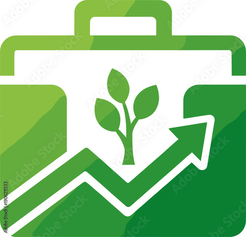 Green investment logo with growing plant arrow and briefcase symbol