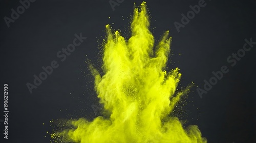 Vibrant yellow powder explosion on dark background dynamic colorful smoke burst