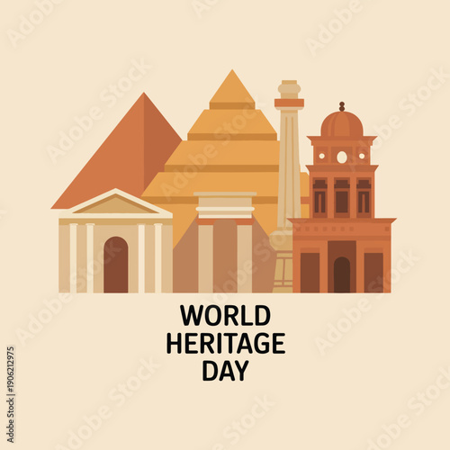 World Heritage Day with Pyramid Temple and Church column