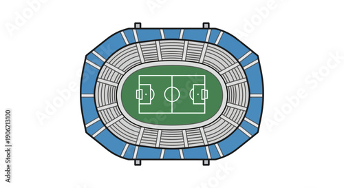 Elevated perspective of a vibrant football stadium with a green field and spectator stands, illustrating sports and event venues and large-scale entertainment