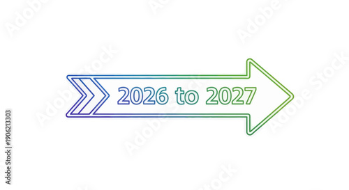 Gradient arrow indicating a significant transition period from the year 2026 to 2027 marking