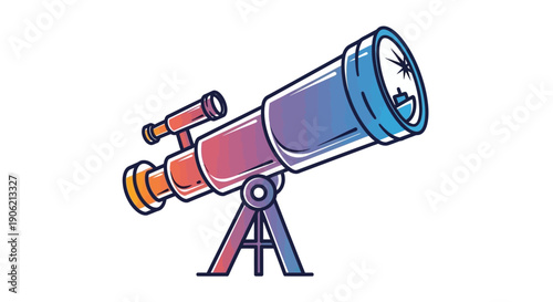 Vibrant cartoon style telescope illustration symbolizing cosmic discovery and scientific observation