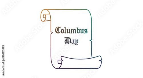 Vibrant gradient outline scroll with 'Columbus Day' text for historical holiday celebration