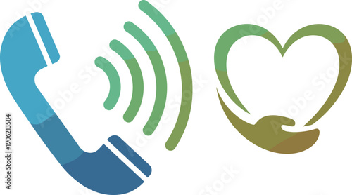 Heart care and customer support phone service icon