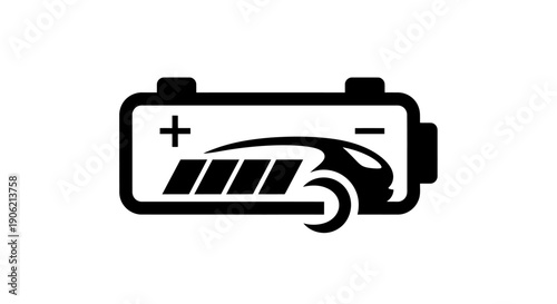 Electric car battery charging illustration icon on transparent background