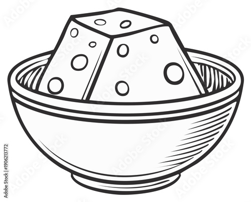 Cheese cube in a bowl illustration, food art sketch design.