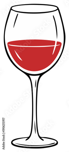 Red wine in a glass illustration. Simple cartoon style isolated.