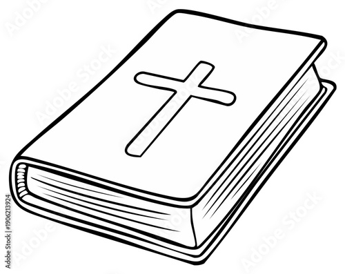 Simple Line Drawing of a Holy Bible with a Cross on the Cover