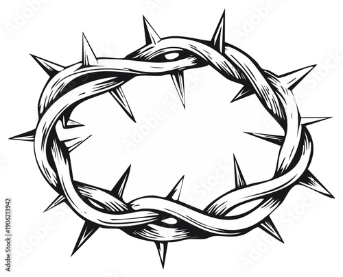 Symbolic Crown of Thorns Illustration with Sharp Spikes for Religious or Artistic Themes