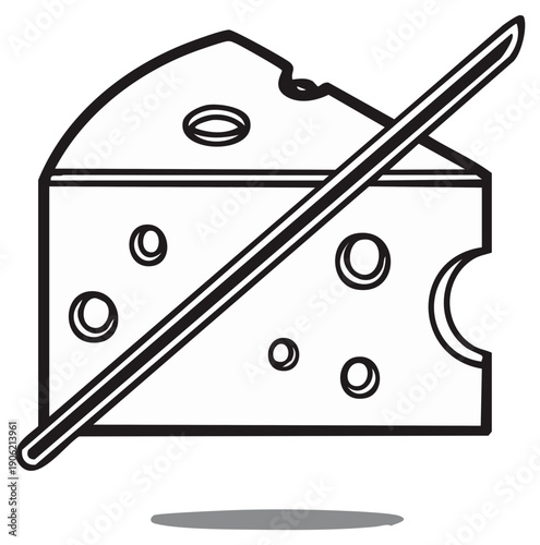 Black and white line art illustration of a cheese wedge with a diagonal prohibition symbol
