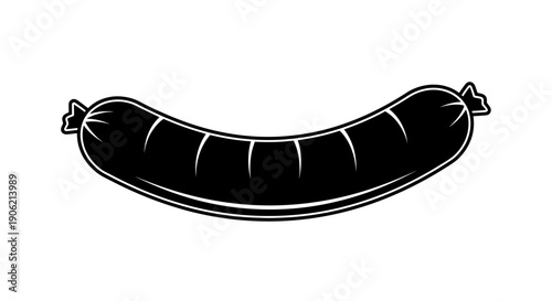 A black sausage is illustrated in a simple graphic style on a white background viewed from the side