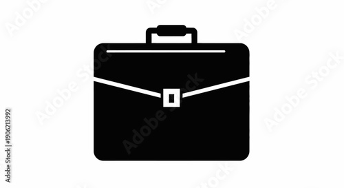 Simple black briefcase icon on a white background, viewed from the front, symbolizing business and professionalism