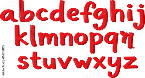 Hand Drawn Red Alphabet Letters Illustration with Playful Brush Style Lowercase Typography for Kids Education, Posters, Logos, and Creative Design Projects